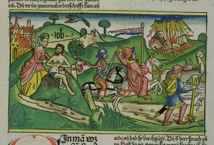 工作的传真副本：Frontispiece，被纽约伯格圣经（Biblia Sacra Germanaica）殴打他的妻子，他的房子和家庭摧毁的飓风和他的牲畜被殴打的工作（彩色） 作者 德国学校
