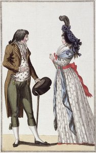 时尚时代（1795-99）的时尚情侣（彩色雕刻） 作者 德国学校
