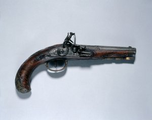 燧发枪，枪管制造商Johann Andreas Kuchenreuter（1716-1795），约1750年（钢，胡桃木枪托，黄铜支架，枪管镶嵌黄金、黄铜和银）。 作者 德国学校