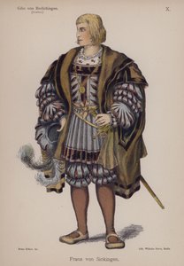 Franz von Sickingen，来自歌德的 Gotz von Berlichingen（彩色石版画） 作者 德国学校