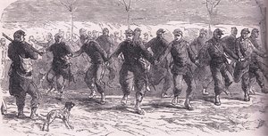 法国士兵在营地里跳舞，《卡塞尔法德战争史》，由卡塞尔有限公司出版，约1890年（平板）。 作者 德国学校