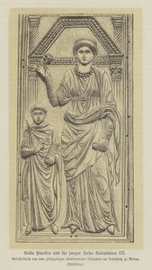 Galla Placidia, daughter of the Roman Emperor Theodisius I, and her son, Valentinian III (engraving) 作者 德国学校