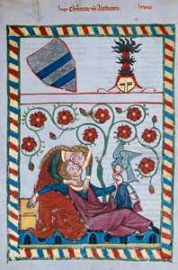 中世纪的壮丽景象。 词曲作者 Manesse 的照明 作者 德国学校