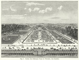 花园设计：法国美因西 Vaux-le-Vicomte 城堡的花园，由 Andre le Notre 在 17 世纪布置（雕刻） 作者 德国学校