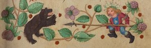 戴花环的猎人徒步刺熊，约 1475-1485 年 作者 德国学校
