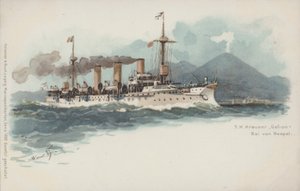 意大利那不勒斯湾的德国巡洋舰 Gefion (chromolitho) 作者 德国学校