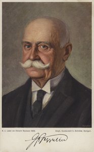 冯-齐柏林（Graf Ferdinand von Zeppelin），德国飞艇设计师和建造者（彩色平版印刷）。 作者 德国学校