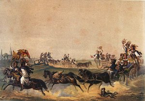 匈牙利婚礼游行，约1855年（彩色平版印刷）。 作者 德国学校