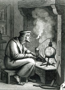 从Goethes浮士德的例证描述Mephistopheles创造一个homunculus，1854年 作者 德国学校