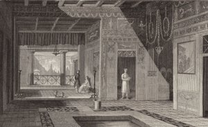 Interior of a Roman house in Pompeii. Illustration for Bilder-Atlas (engraving) 作者 德国学校