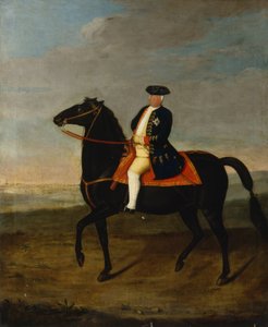 国王弗雷德里克威廉我在马背上与波茨坦在背景中，c.1735