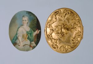 18世纪中期，Wilhelmine作为戴安娜的微型小饰品（镀金黄铜，象牙和玻璃）
