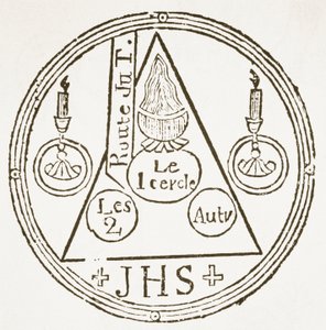 Magic Circle，来自Dreyfacher Hollenzwang的插图副本，Faustens博士，Passau 1407，由Dash Kolster Vol V转载，由J Scheible，1845年，用于“魔法史”，19世纪末出版 作者 German School