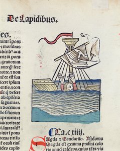 男子在一艘遭遇海难的船上，从Hortus Sanitatis，1491（彩色木刻）插图 作者 德国学校