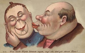 男人亲吻他的妻子（彩色石版画） 作者 德国学校