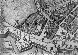 汉堡地图显示其第一个歌剧院，1690年