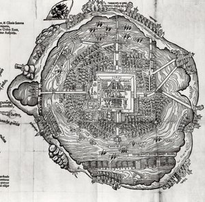 来自&39;Nova Maris Oceani Hispania Narrati&39;的Praeclara Ferdinandi Cortesii的Tenochtitlan地图