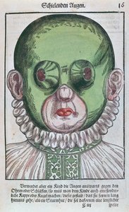 用于治疗斜视的面膜，来自Ophthalmodouleia，由Georg Bartisch（1535-1636）于1583年在德累斯顿出版（彩色木版画） 作者 德国学校