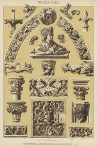 中世纪，装饰建筑和雕塑（彩色石版画） 作者 德国学校