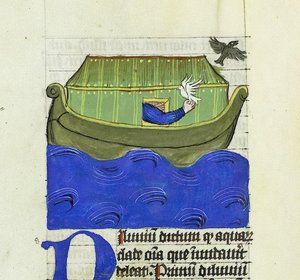 诺亚释放鸽子和乌鸦，De Rerum Naturis - Rabanus Maurus，约1425（牛皮纸上的水粉画）。 作者 德国学校
