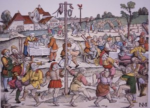 农民跳舞（手绘版画）。 作者 德国学校