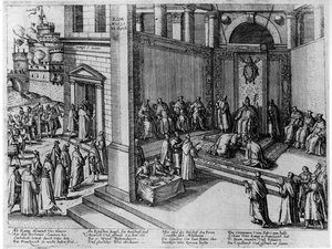 教皇克莱门特八世于1595年9月23日接受法国国王亨利四世在圣彼得斯的提交 作者 德国学校