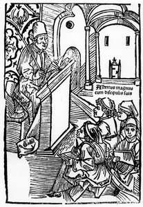 Albertus Magnus画象与他的一些学生，Epitomata标题页的例证，赔偿或者亚里士多德的整个自然哲学。作者：Gerardus de Harderwyck，14日出版 作者 德国学校