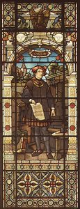 William Caxton（c.1422-91）的肖像，由位于慕尼黑的Mayer and Co.公司在伦敦活动，1880年（彩色玻璃窗） 作者 德国学校