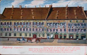 明信片描绘了奥格斯堡的Fuggerhaus 作者 德国学校