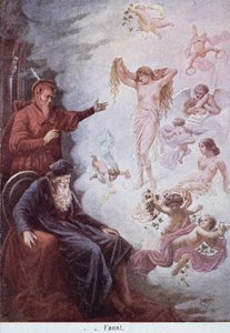 明信片描绘了梅菲斯特的浮士德的诱惑，c.1905 作者 德国学校