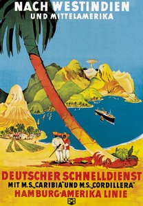 海报广告Hamburg-Amerika Linie路线到西印度群岛和中美洲
