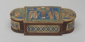 Pyx，约1170年至1180年（镀金铜，尚珀利和景泰蓝珐琅，木芯（现代）） 作者 德国学校