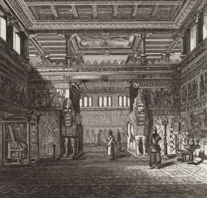 Reconstruction of the hall of an Assyrian king. Illustration for Bilder-Atlas (engraving) 作者 德国学校