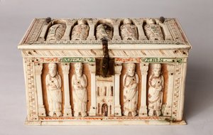 Reliquary 棺材，德国科隆，约 1150 年（木材和象牙） 作者 德国学校