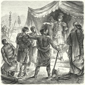 Roman consul Titus Manlius Torquatus condemning his son to death for leaving his post in battle (engraving) 作者 德国学校