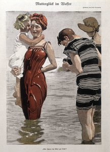 海水浴：一个女人和她的女儿穿着泳衣 - 未注明。 作者 德国学校
