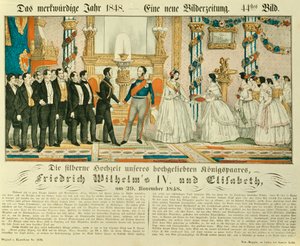 1848年普鲁士的弗雷德里克威廉四世及其妻子伊丽莎白卢多维卡的银婚纪念日（彩色版画） 作者 德国学校