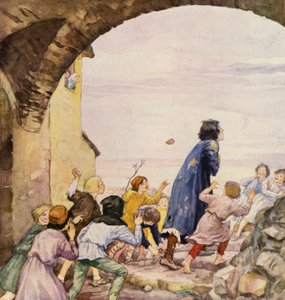 被儿童嘲弄的圣弗朗西斯（彩色石版画） 作者 德国学校