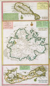 圣基茨，安提瓜和百慕大，详细信息从加勒比海，英国殖民地的地图，酒吧。由霍曼的继承人，纽伦堡，1750年 作者 德国学校
