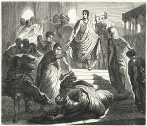 Tarquinius Superbus刺杀他的岳父Servius Tullus，以夺取罗马王位（雕刻）。 作者 德国学校
