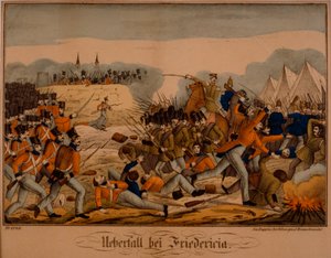 1849年7月6日第一次石勒苏益格战争期间的弗雷德里西亚之战，Neurppiner Bilderbogen，由Oehmigke＆Riemschneider出版，第1850页 作者 德国学校