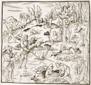 The Divining Rod，来自法兰克福1580年的Georg Agricola的Bergwerk Buch，在19世纪后期出版的“魔法史”中有所体现 作者 German School