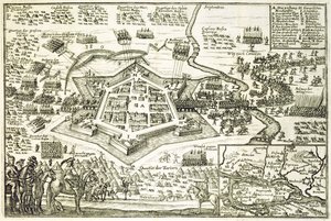 1663年土耳其人对Neuhausel的围攻，来自欧洲奥斯曼运动的一本书，插图由Paul Furst（c.1605-66） 作者 德国学校