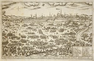1529年的维也纳围城，一本关于欧洲奥斯曼帝国运动的书中的插图，由保罗·富斯特（c.1605-66）镌刻 作者 德国学校