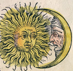 太阳和月亮，发表在纽伦堡纪事报，1493年 作者 德国学校