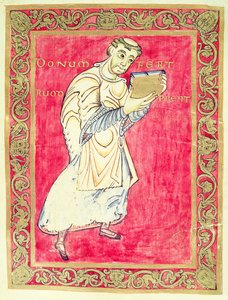 僧侣Ruodprehet出自他的书，来自特里尔大主教Egbert的Psalter 作者 德国学校