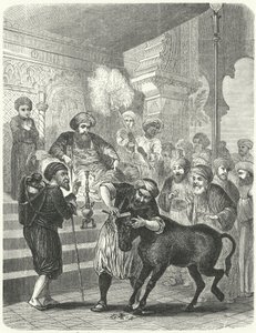 哈里发哈伦·拉希德 (Harun al-Rashid) 前的农民和他的屁股 (版画) 作者 德国学校