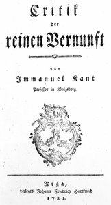 1781年出版的伊曼纽尔康德的“纯粹理性批判”的标题页 作者 德国学校