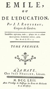 让-雅克·卢梭 (Jean-Jacques Rousseau) 于 1762 年出版的《爱弥儿》第一版的扉页（版画） 作者 德国学校