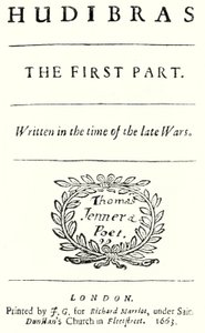英国诗人塞缪尔·巴特勒 (Samuel Butler) 的讽刺诗 Hudibras 的扉页，出版于 1663 年（版画） 作者 德国学校